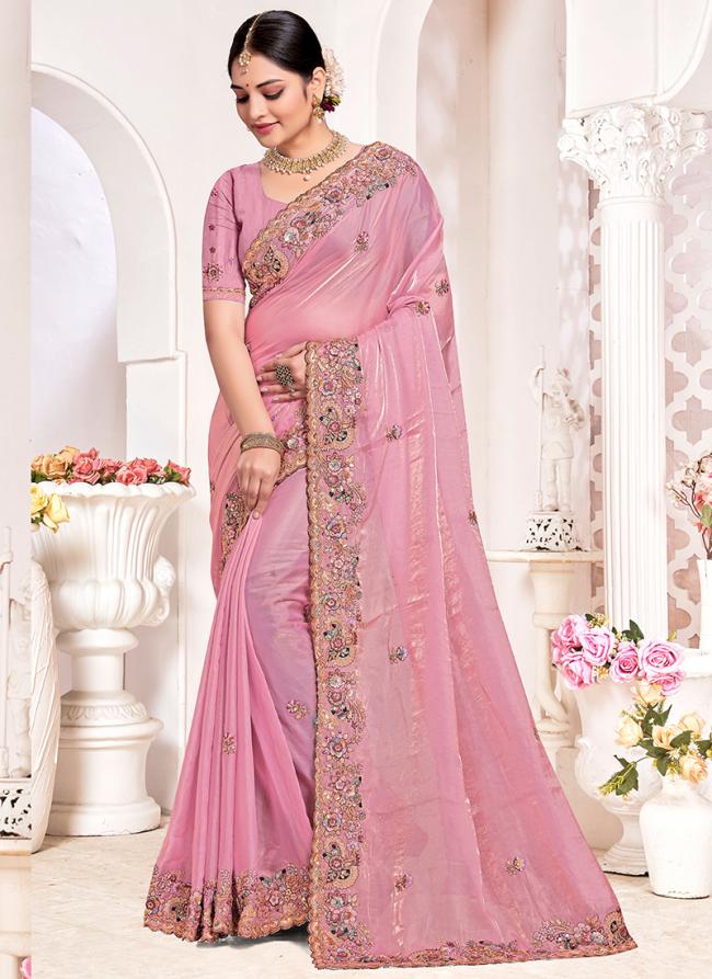 Two Tone Silk Pink Wedding Wear Khatli Work Saree